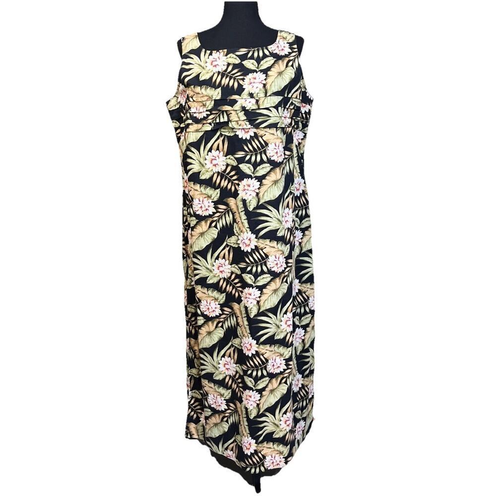 White Stag Linen Blend Floral Maxi Dress Womens Large Tropical Mature Resort